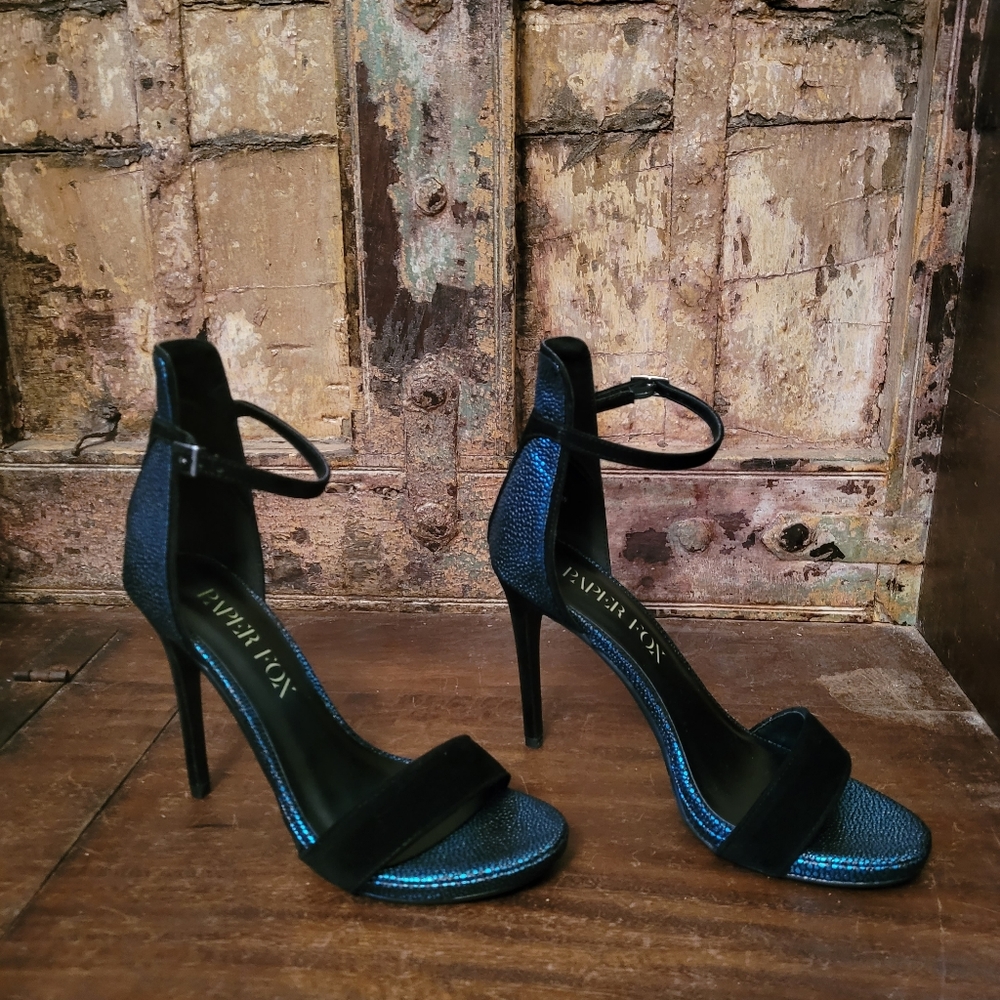 NEW black faux suede & textured metallic blue